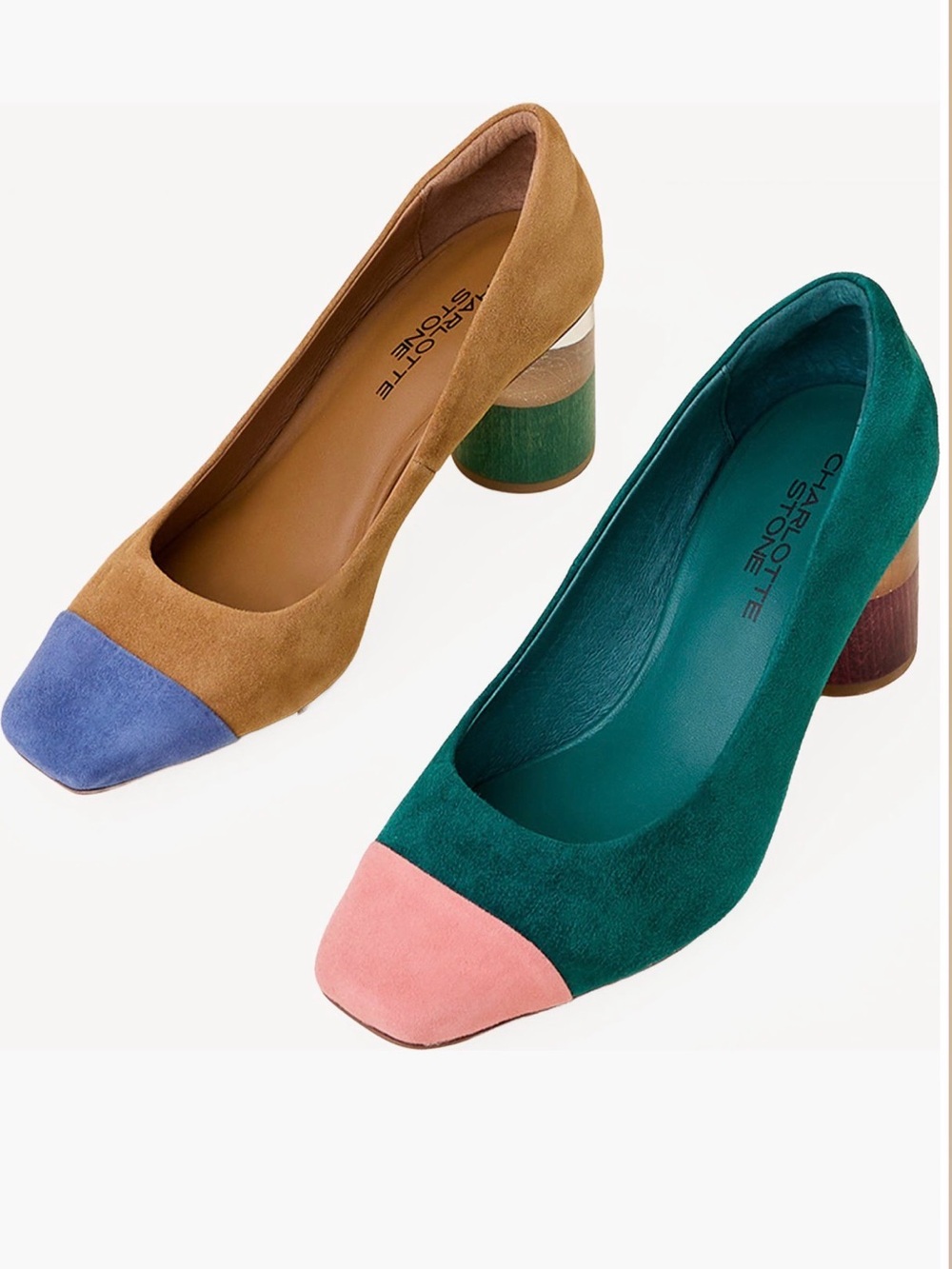 Charlotte Stone Colorblock Suede Block Heel Pumps - Green, Pink & Tan